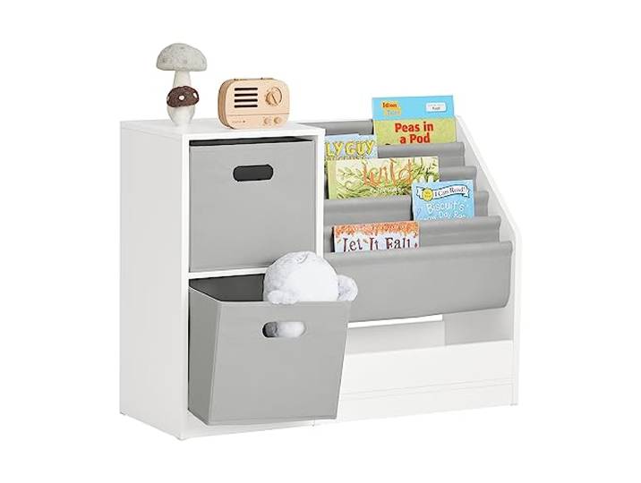 SoBuy KMB76-W Bücherregal Kinder Kinderregal mit Boxen Aufbewahrungsregal Kinder Spielzeugregal Kinderzimmer Möbel weiß BHT ca. 80x61x30cm