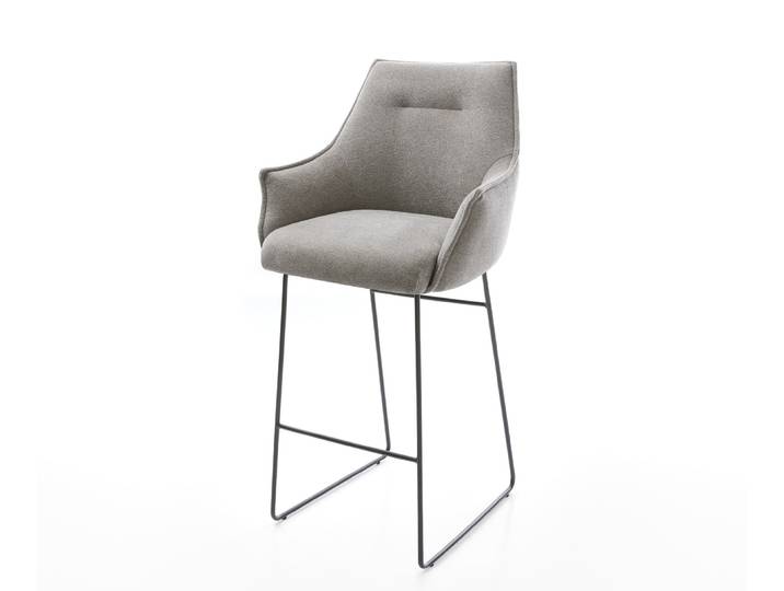 Barstuhl Alja-Flex Strukturstoff Soft Grau Kufengestell Metall Schwarz Taschenfederkern, Barstühle
