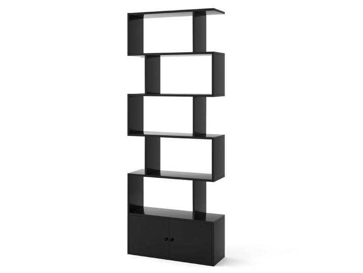 Bibliothèque Industrielle en S 5 Niveaux avec Armoire Fermée - Noir