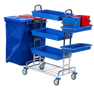 Floorstar Reinigungswagen HW 4 SOLID, verchromt, Hotelwagen, mit Müllsackhalter & 2 Eimern 6 Liter