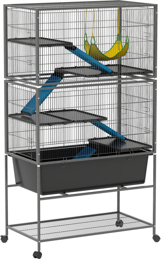 PawHut 5 Levels Rolling Small Animal Cage with Non Slip Cloth Covered Ramps Dark Grey 150.5cm H X 88cm W X 48cm D
