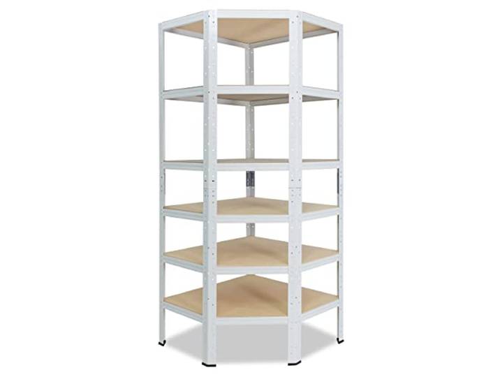 shelfplaza Home 230x80x50 cm Eckregal weiß mit 6 Böden Kellerregal · Lagerregal · Metallregal · Regale für Kellerraum · Steckregal · Abstellraum Regal