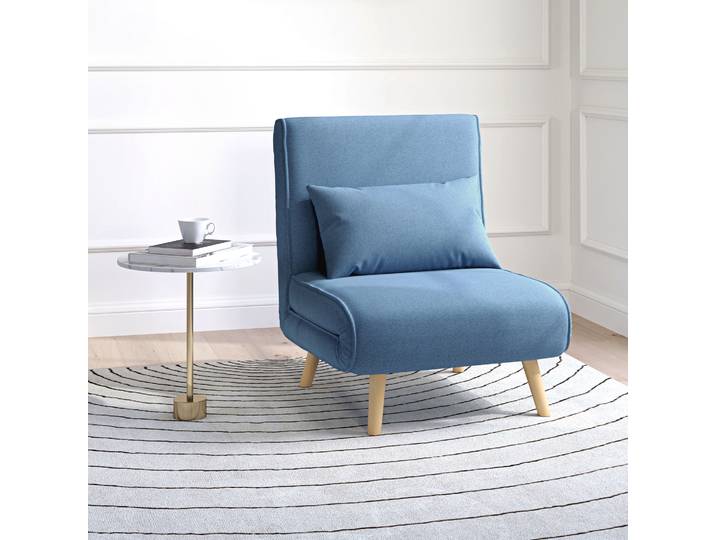 HOMCOM Fauteuil chauffeuse convertible 3 en 1 lit fauteuil lit 1 place dossier 5 positions en tissu avec coussin, bleu