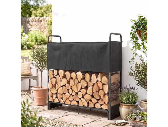Outsunny Râtelier à bûches Acier Galvanisé 300kg Noir Intérieur Extérieur