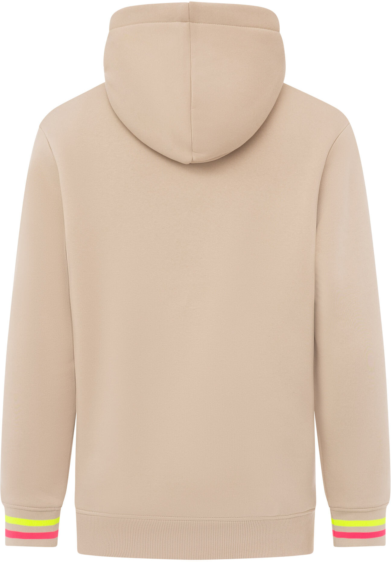 Hoodie ZWILLINGSHERZ "Be Happy", Damen, Gr. S/M, beige (hellbeige), Sweatware, Obermaterial: 50% Baumwolle, 50% Polyester, Sweatshirts Hoodie, gestreifte Bündchen, Aufdruck auf Brust, Kapuze, Kängurutasche hellbeige S/M