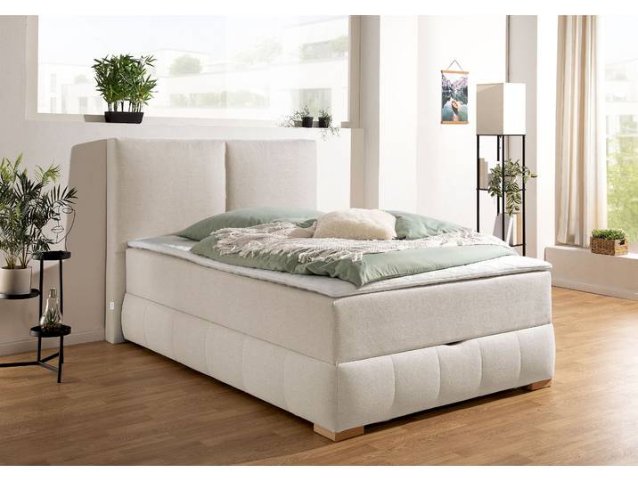 Boxbett, Beige, 150×213 cm, Mit Bettkasten & Komfortschaum-Topper, Klassisch, Otto
