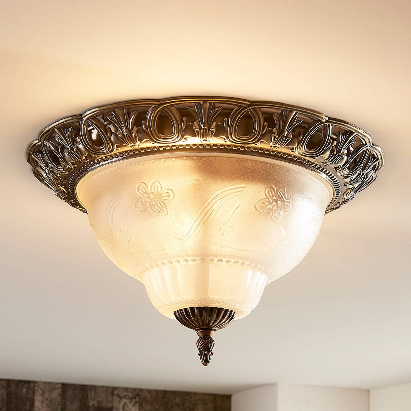 Lindby Plafondlamp Anni, Brons en Transparant Glas, Dimbaar