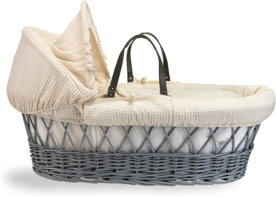 Clair De Lune Waffle Wicker Moses Basket Cream 26cm H X 29cm W X 66cm L