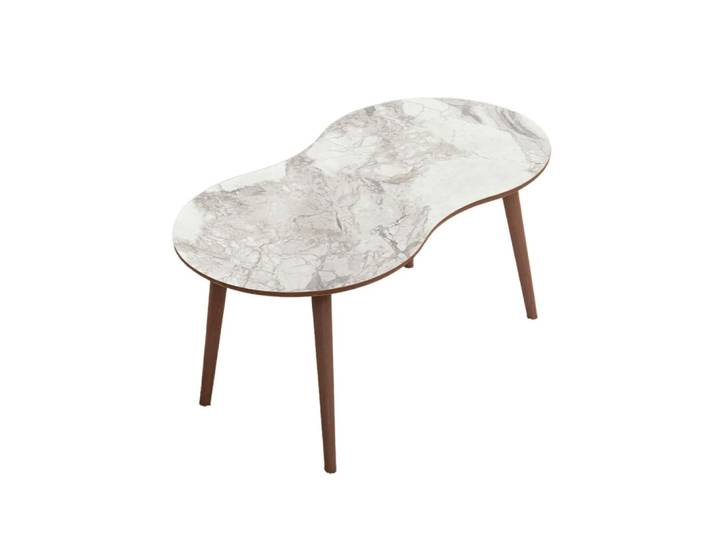 Table basse organique décor marbre blanc l99 cm