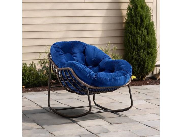 Fauteuil à bascule en rotin synthétique bleu marine structure acier - Idéal pour porche salon ou jardin