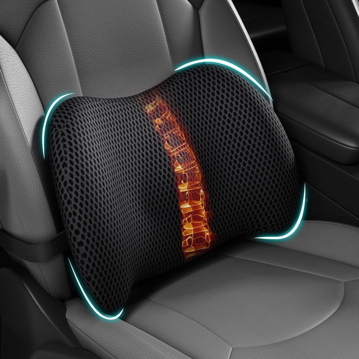 Ergonomisch Lendensteunkussen voor de Auto - Traagschuim Onderrugsteun - Zwart
