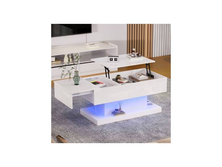 Table basse relevable 100x50x45 cm avec rangement blanc