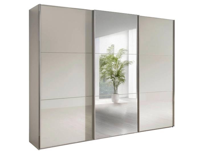 Chameo Schwebetürenschrank, Champagner, Glas, 9 Fächer, 300x236x67 cm, Schlafzimmer, Kleiderschränke, Kleiderschränke mit Spiegel