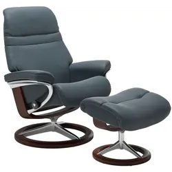 Stressless Sessel mit Hocker Sunrise Signature Leder Blau Batick Atlantic Blue S (Small)