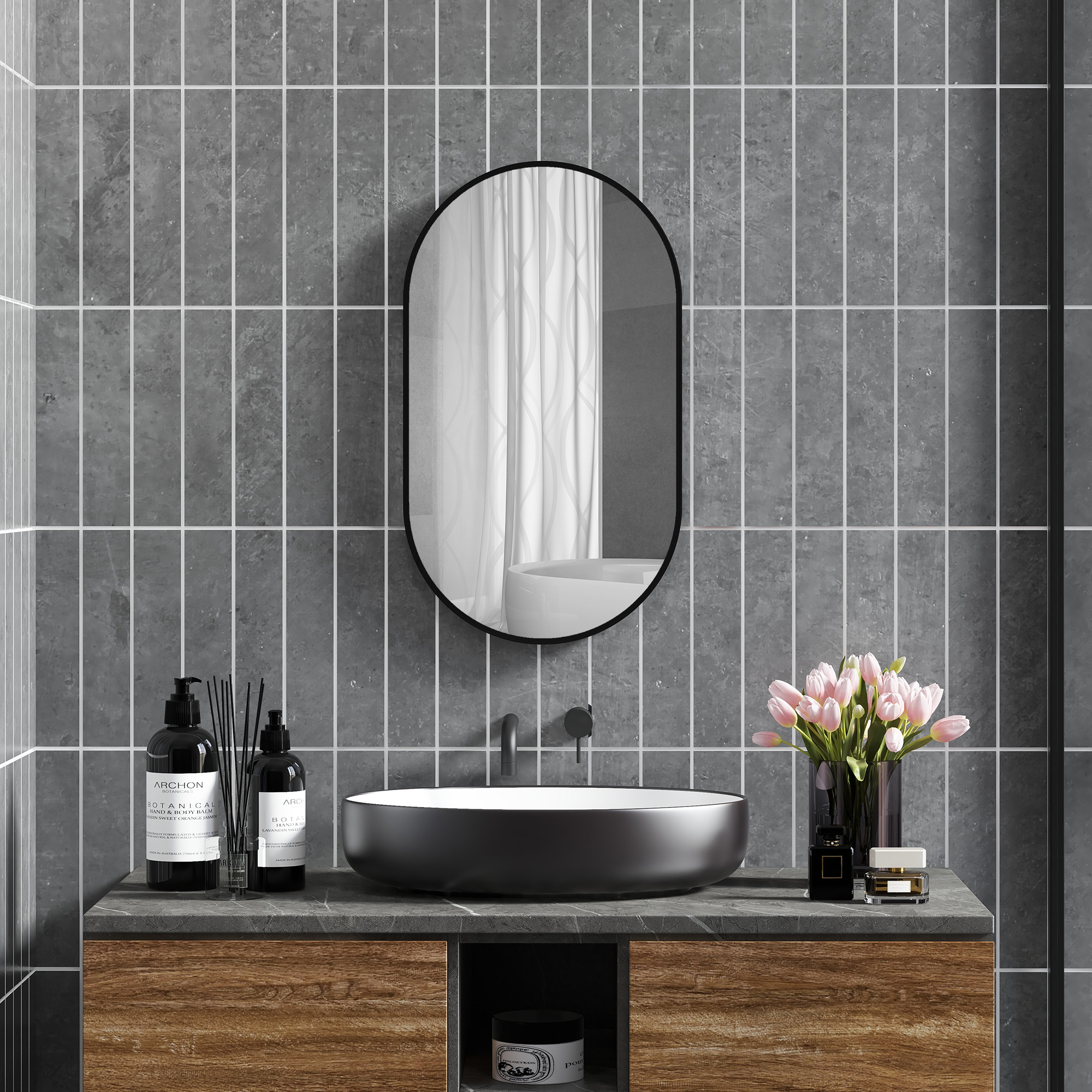 Homcom Specchio Bagno Ovale da Parete con Cornice in Alluminio, Verticale o Orizzontale, 40x70cm, Nero   Aosom Italy