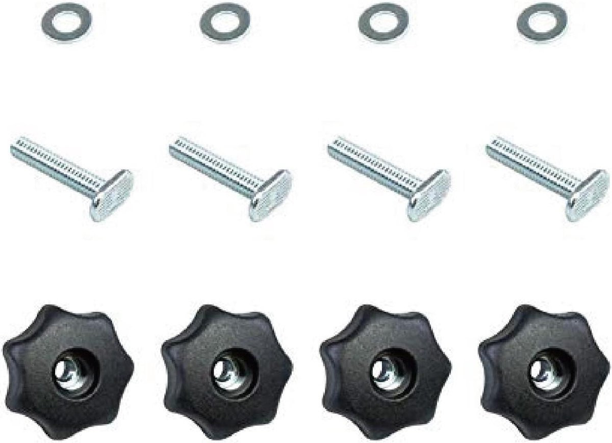 Set van 4 T-Track knoppen voor houtbewerking - Zwart - Plastic en staal