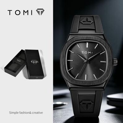Fusion Finds Men's Quartz Watch With Square Dial Waterproof Rubber Strap Analog Wristwatch 1