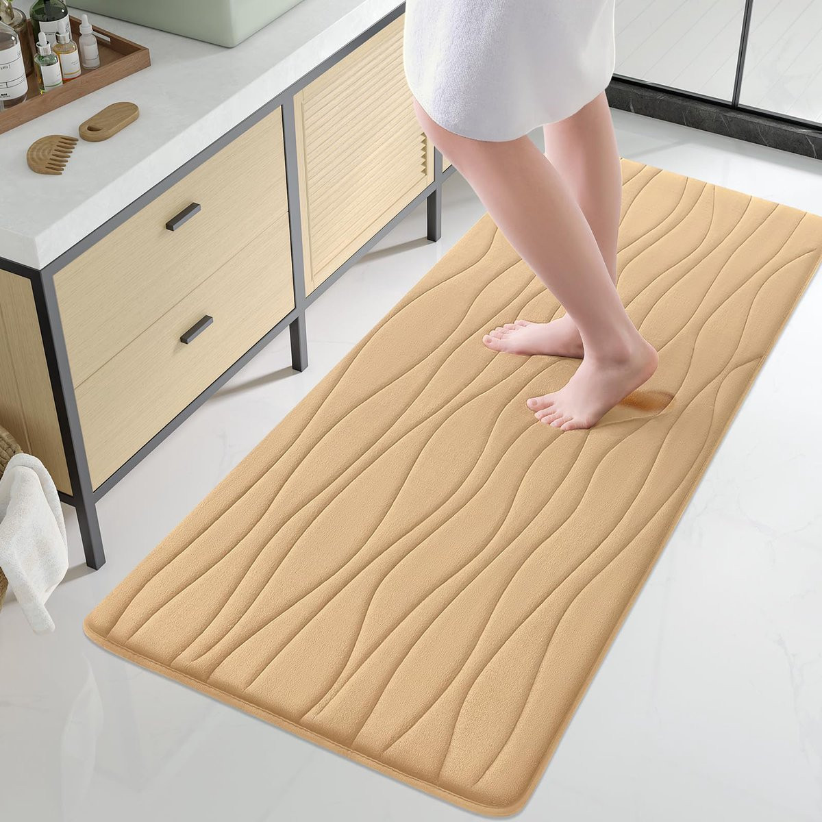 Homaxy Badmat - Traagschuim Antislip Douchemat - Super Zacht en Absorberend - Beige - 61 x 120 cm