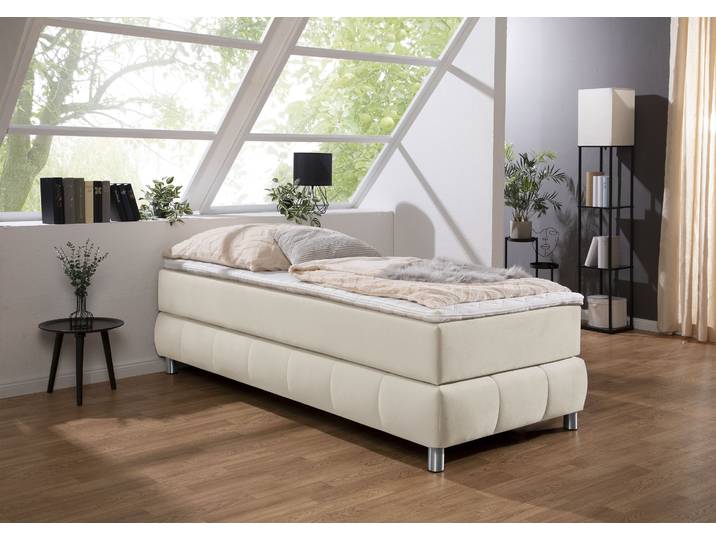 Boxspringbett, Samtoptik, Beige, 96×206 cm, Ohne Kopfteil, Skandinavisch, andas