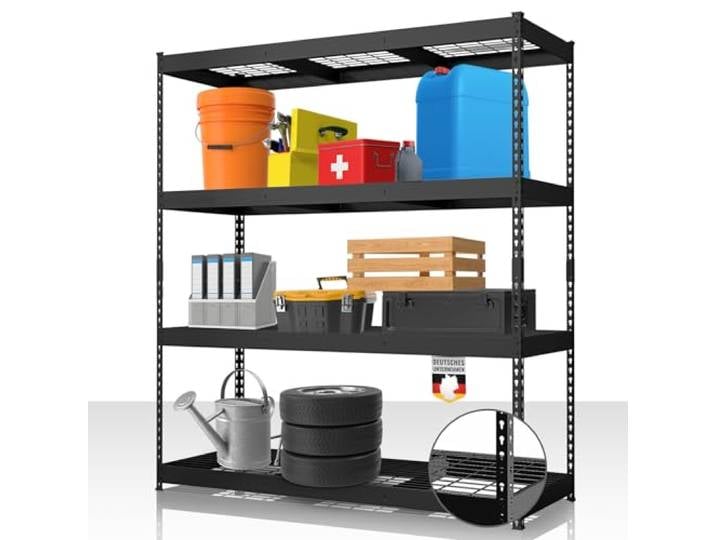 Floordirekt Schwerlastregal Yukon Rivet 180 x 160 x 60 cm, 4 Etagen Schwarz Stahlregal mit Gitterböden 250–350 kg Tragkraft je Etage Verschiedene Größen & Farben
