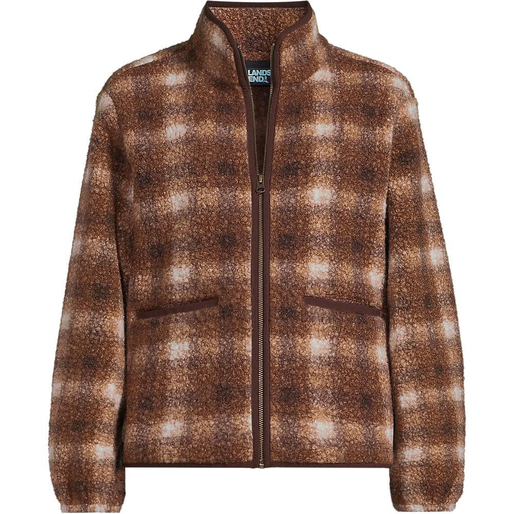 Bouclé-Fleecejacke Gemustert in Plus-Größe, Damen, size: plus, Braun, Polyester, by Lands' End