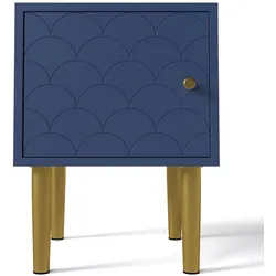 OKWISH Nachttisch Holzwerkstoff & Metall marineblau 35x35x51 cm, Fischschuppenmuster, Griff links oder rechts montierbar