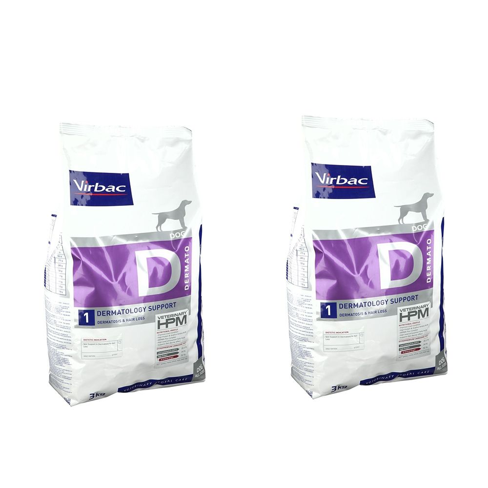 Virbac Veterinary HPM Dermatology Chien Croquettes pour dermatose x2 2x3000 g Set