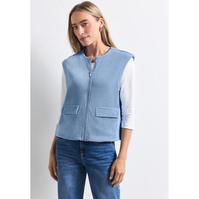 Kurzweste STREET ONE, Damen, Gr. 40, blau (northern blau), Stoff, 98% Polyester, 2% Elasthan, unifarben, normal normal, Rundhals, Westen, mit aufgenähten Taschen