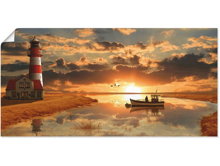 Wandbild ARTLAND Maritime Idylle beim Leuchtturm , orange (farbe bild(er): orange), B:60cm H:30cm, Bilder, Wandbild, als Leinwandbild, Poster in verschied. Grössen