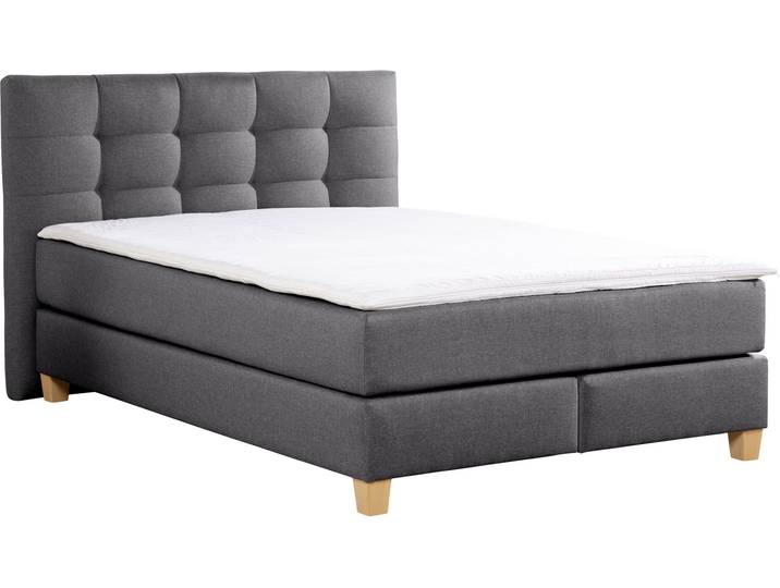 Boxspringbett, Samtstoff, Anthrazit, 154×231 cm, Incl. Topper, 3 Härtegrade, Home-affaire