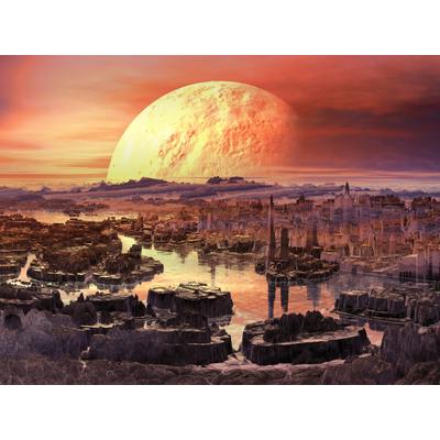Fototapete PAPERMOON "PLANETEN-FUTURISTISCH WELTRAUM MOND GALAXIE UNIVERSUM", bunt, B:4m L:2,6m, Vlies, Tapeten