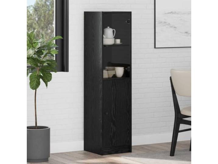 Modernes Highboard mit Glasfront in Schwarz-Eiche, Elegantes Highboard mit Glastür zur Aufbewahrung, Stilvolles mit Aufbewahrung in Holzwerkstoff, Modernes mit Glastür