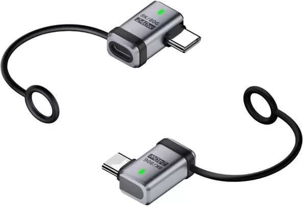 INF 2er-Pack Typ-C Buchse auf Typ-C Stecker, seitlich abgewinkelter Adapter 240W 120Gbps Silber