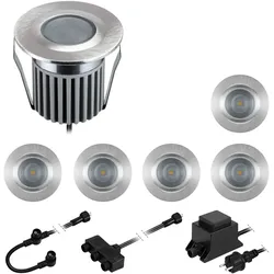 ledscom.de LED Boden-Einbauleuchten BODES für außen, warm-weiß, je 94lm/Leuchte, matt, rund, 50mm Ø, 6er Set