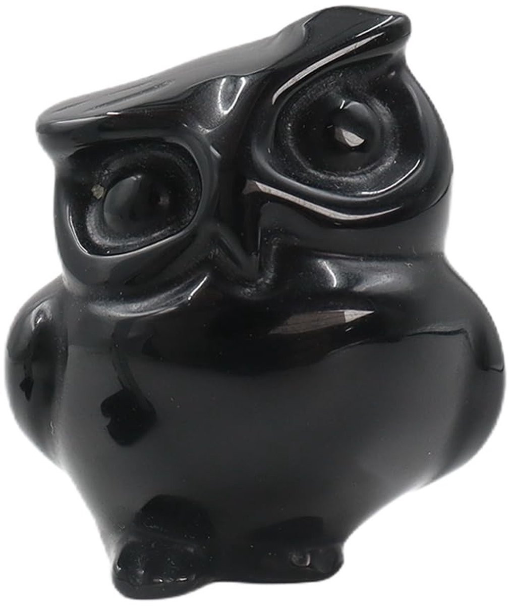 Dailygoods Uil Ornament Zwart - Obsidiaan Kristal Decoratief Beeldje - Hoogte: 38 mm