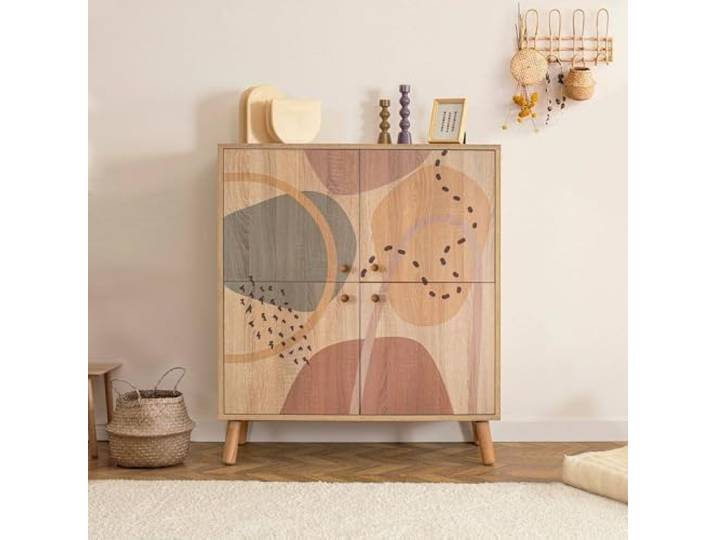 Dmora Anrichte Canopo 95x36x111 cm Bunt 3 Böden 4 Türen