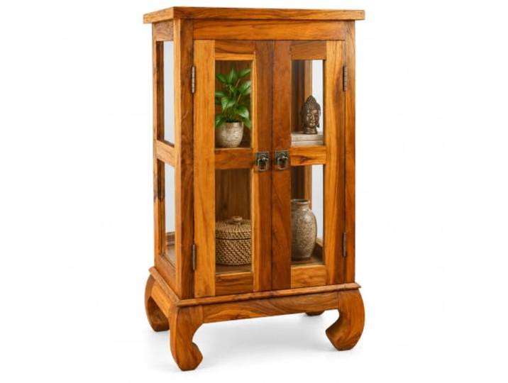 livasia Java Vitrine aus Teakholz Vitrinenschrank aus Massivholz Massivholz-Vitrine der Marke Asia Wohnstudio Asiatische Möbel Teakholzschrank (Handarbeit)