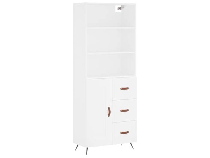 Fisinber Highboard Weiß 69,5x34x180 cm Holzwerkstoff Schrank Zweiteiliger Standkommode mit Metallfüßen und viel Stauraum hinter der Tür für Flur und Wohnzimmer.