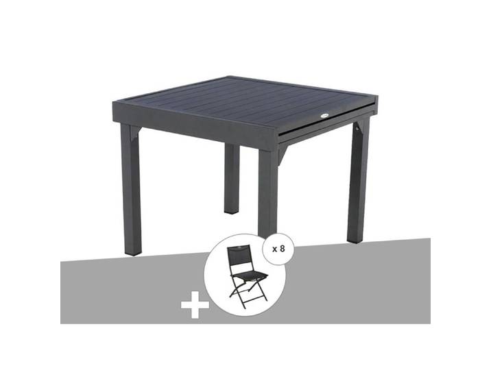 Ensemble repas table extensible alu 4/8 places Graphite + 8 chaises Modula - Hespéride