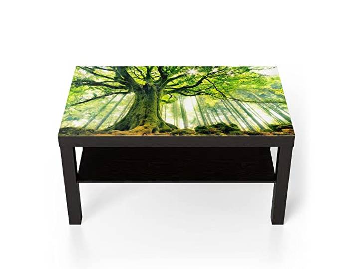 DEQORI Glastisch schwarz groß 90x50 cm Motiv Eindrucksvoller Baum ausgefallener Beistelltisch aus Glas Hochglanz Couchtisch fürs Wohnzimmer moderner Couch Tisch mit Design