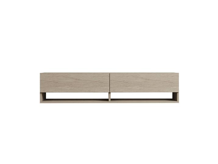 Calicosy Tv-Möbel mit 2 klapptüren travertin-dekor arges 141/30/31 cm, Beige, Holzwerkstoff, 141x31x30 cm, Wohnzimmer, TV Möbel, Lowboards, Lowboards stehend