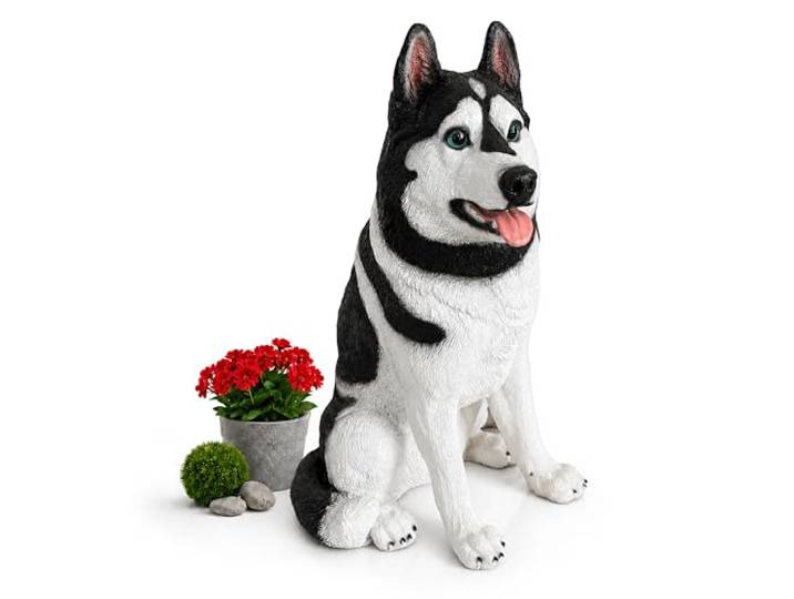 Relaxdays Figurine Chien Husky\, résine et Fibre de Verre\, Jardin & terrasse 86x49x62 cm\, résistante intempéries