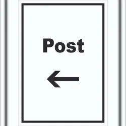HB-Druck Post Schild mit Text und Richtungspfeil links Annahme Brief Paket hochkant A5 (148x210mm)