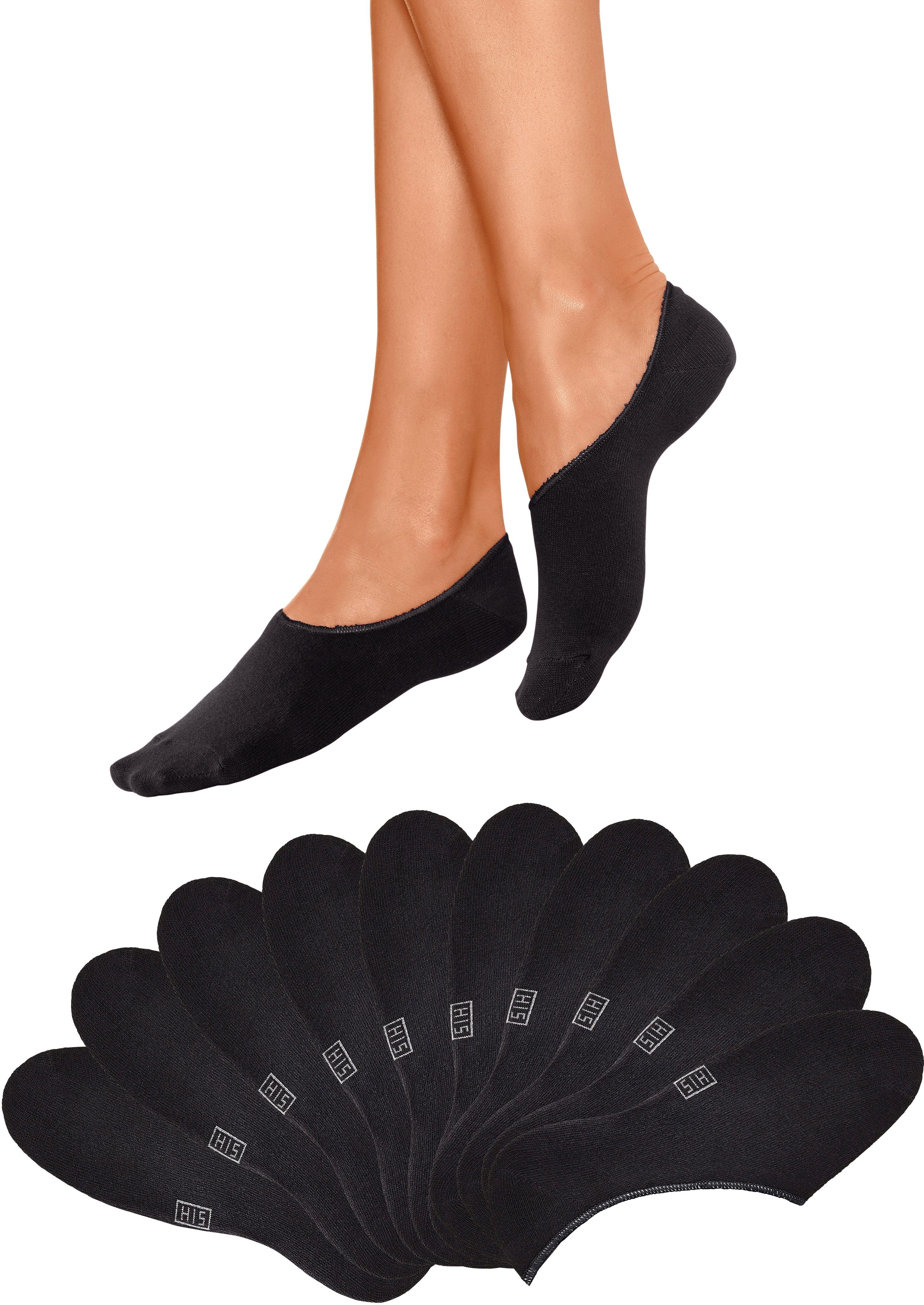 Füsslinge H.I.S "Damen und Herren Socken im Schuh nicht sichtbar", Damen, Gr. 43-46, schwarz, Baumwolle, Elasthan, Polyamid, unifarben, elastisch, Socken Füsslinge, weit ausgeschnitten schwarz 43-46