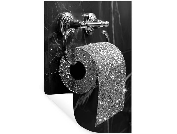 MuchoWow Wandtattoo WC - Toilettenpapier - Schwarz und weiß - Glitter 80x120 cm, Silberfarben, Kunststoff, Rechteckig, 80x120x0.1 cm, Tapeten & Wandverkleidungen, Wandtattoos & Sticker