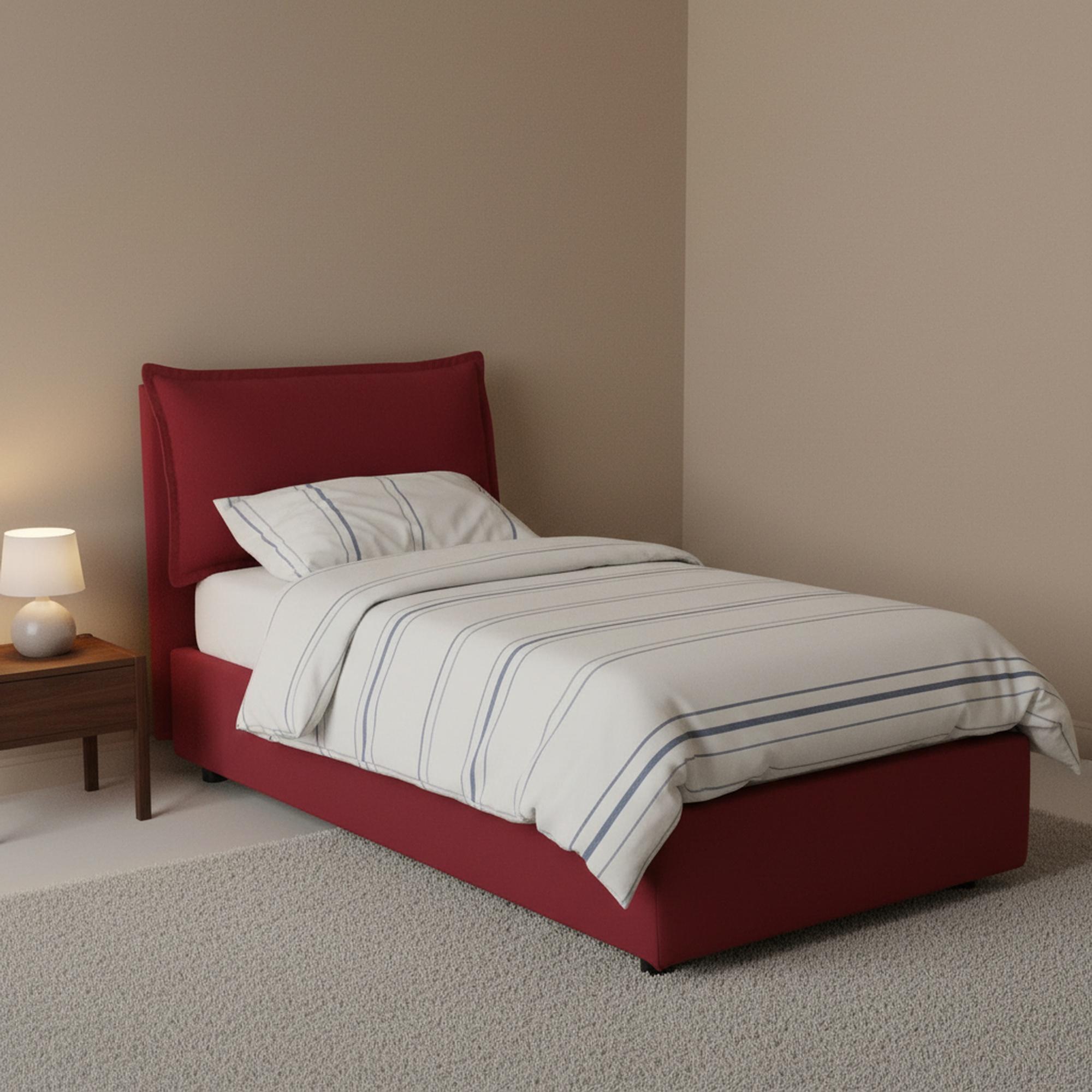 Einzelbett Zusanne, Containerbett mit Stoffbespannung, 100% Italy, Frontöffnung, passend für Matratze Cm 90x190, Rot