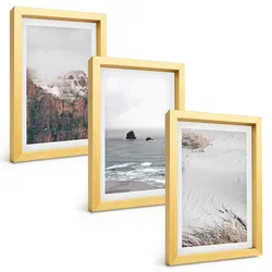 BILDER SET 3er Set - 20x30 cm Goldrahmen - Berge, Wolken, Meer, Sand, Natur