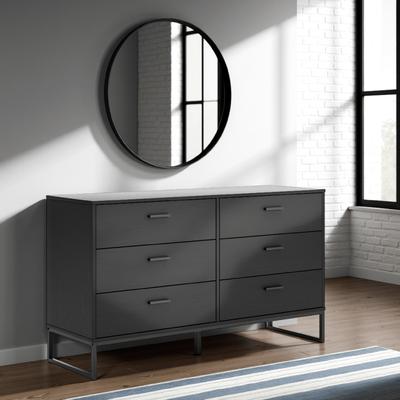 Benjara Alli Wide Dresser, 6 Drawers, Matte Black Wood, Metal Base, 59 Inch