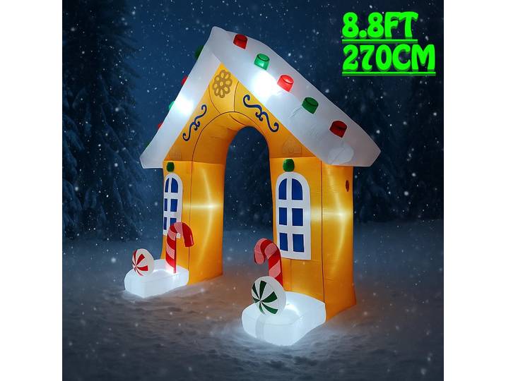 Arche de maison en pain d'épice de 8,8 pieds, décorations de noël gonflables, ornement de noël avec lumières LED, jouet de fête de vacances en plein air