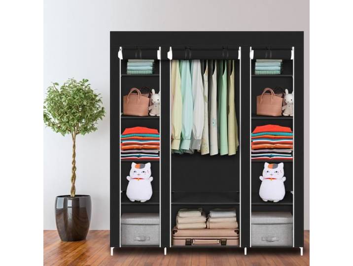Armoire en Tissu Penderie de Vêtement 5 Etagères 12 grille 150x45 x175-Noir